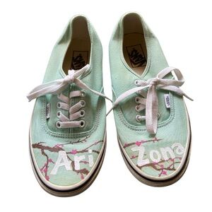 Vans Women's Mint Green Lace-Up Canvas Sneakers - Arizona Cherry Blossom Design